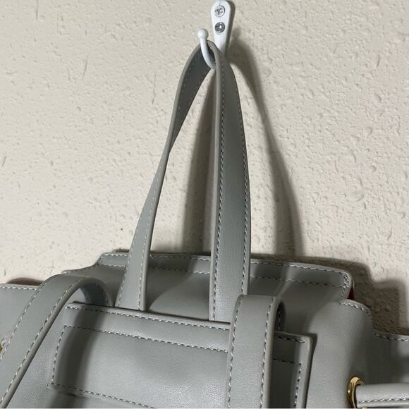 Tura Gray Faux Leather Backpack Shoulder Bag Satchel Drawstring Purse - Picture 14 of 16